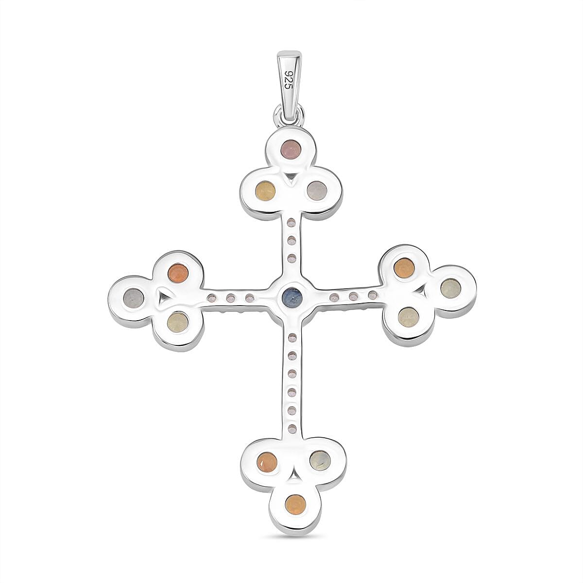 Rainbow Sapphire &amp; White Zircon Pendant in Rhodium Overlay Sterling Silver 3.57 Ct, Silver Wt. 5.90 Gms. 8257463 4