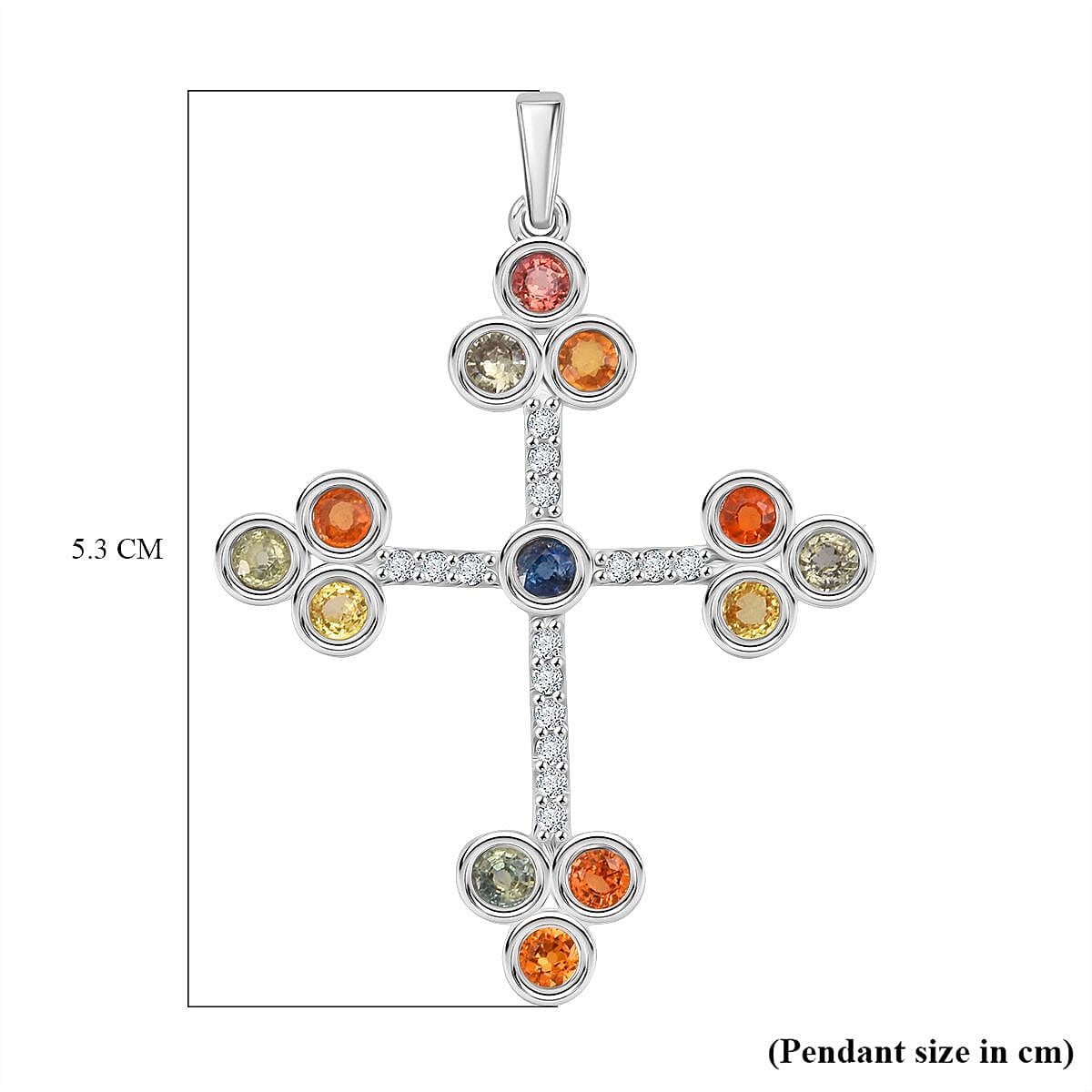 Rainbow Sapphire &amp; White Zircon Pendant in Rhodium Overlay Sterling Silver 3.57 Ct, Silver Wt. 5.90 Gms. 8257463 5