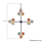 Rainbow Sapphire & White Zircon Pendant in Rhodium Overlay Sterling Silver 3.57 Ct, Silver Wt. 5.90 Gms.