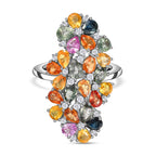 Rainbow Sapphire and Natural Zircon Cluster Ring in Platinum Overlay Sterling Silver 5.16 Ct.
