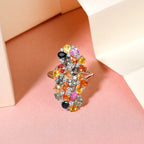 Rainbow Sapphire and Natural Zircon Cluster Ring in Platinum Overlay Sterling Silver 5.16 Ct.