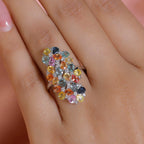 Rainbow Sapphire and Natural Zircon Cluster Ring in Platinum Overlay Sterling Silver 5.16 Ct.