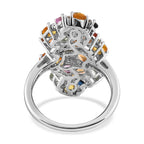 Rainbow Sapphire and Natural Zircon Cluster Ring in Platinum Overlay Sterling Silver 5.16 Ct.