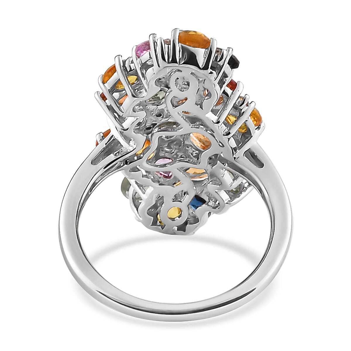 Rainbow Sapphire and Natural Zircon Cluster Ring in Platinum Overlay Sterling Silver 5.16 Ct. 7187860 5