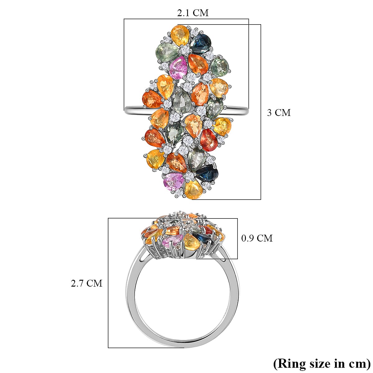 Rainbow Sapphire and Natural Zircon Cluster Ring in Platinum Overlay Sterling Silver 5.16 Ct. 7187860 6