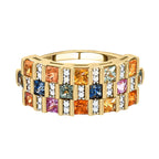 Rainbow Sapphire and Natural Zircon Half Eternity Ring in Yellow Gold Vermeil Plated Sterling Silver 2.33 Ct.