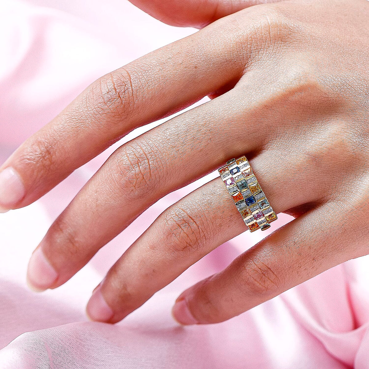 Rainbow Sapphire with Natural Cambodian Zircon Half Eternity Ring in Vermeil Yellow Gold Plated Sterling Silver 2.33 Ct. 8948346 3