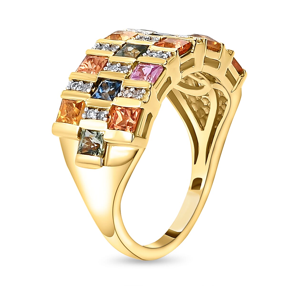 Rainbow Sapphire with Natural Cambodian Zircon Half Eternity Ring in Vermeil Yellow Gold Plated Sterling Silver 2.33 Ct. 8948346 4