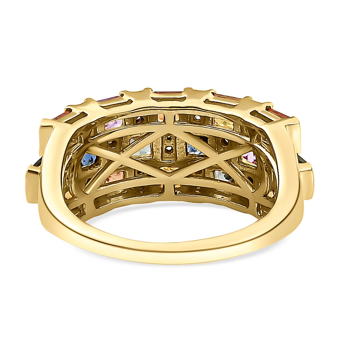 Rainbow Sapphire with Natural Cambodian Zircon Half Eternity Ring in Vermeil Yellow Gold Plated Sterling Silver 2.33 Ct. 8948346 5