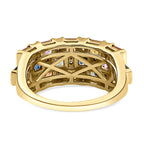 Rainbow Sapphire and Natural Zircon Half Eternity Ring in Yellow Gold Vermeil Plated Sterling Silver 2.33 Ct.