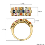 Rainbow Sapphire and Natural Zircon Half Eternity Ring in Yellow Gold Vermeil Plated Sterling Silver 2.33 Ct.