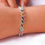 Multi Tourmaline Bracelet (Size - 7) in Platinum Overlay Sterling Silver 11.35 Ct, Silver Wt. 15.87 Gms.