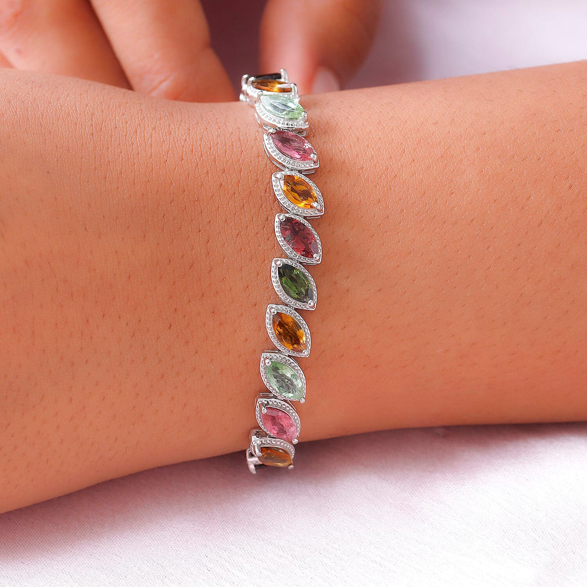 Multi Tourmaline Bracelet (Size - 7) in Platinum Overlay Sterling Silver 11.35 Ct, Silver Wt. 15.87 Gms. 7140771 3