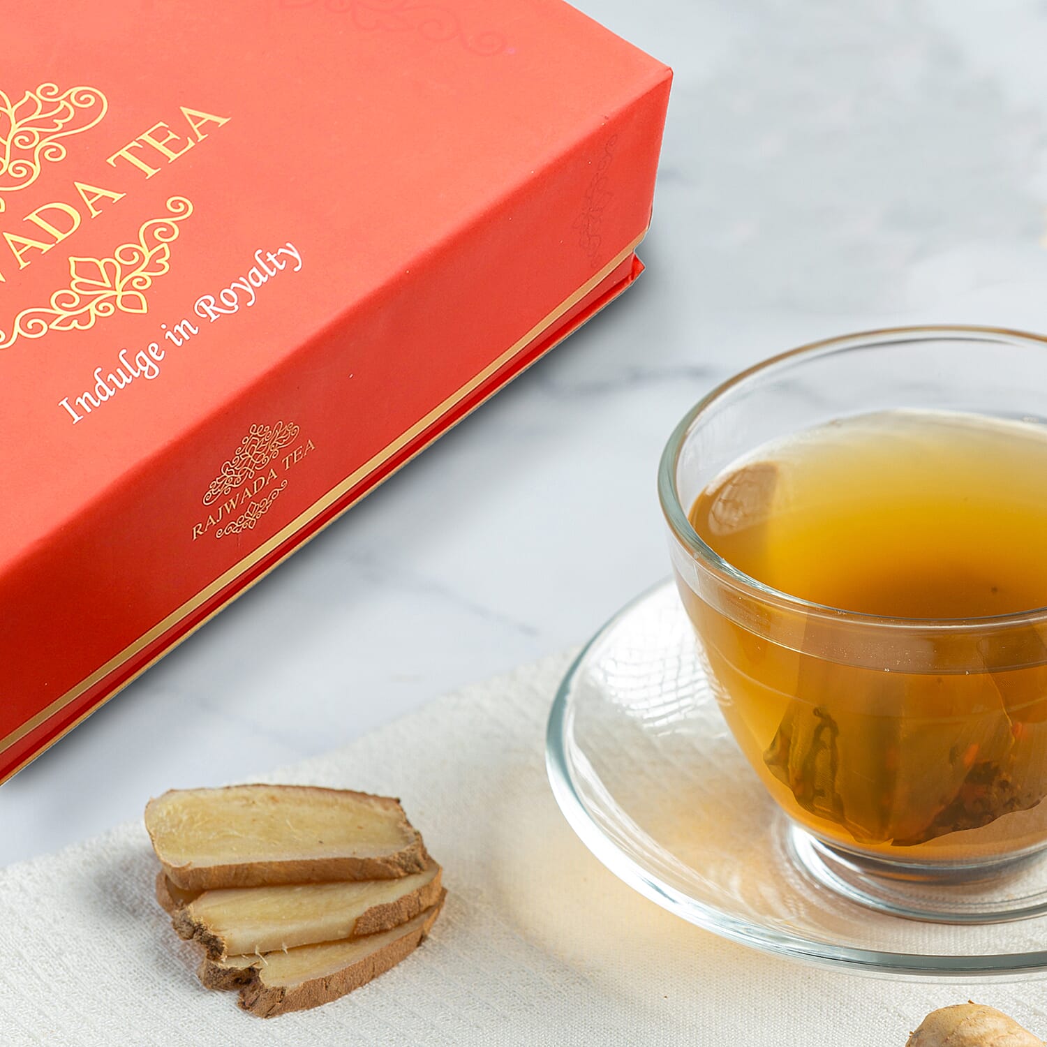 Hand Crafted Rajwada Tea Gift Box - 3 x 15 (2g- Tea Bag) - 45 Tea Bags 1) Wild Smoked Tea with Turmeric &amp; Black Pepper 2) Wild Green Tea with Cinnamon &amp; Ginger 3) Wild Black Tea 7281344 5