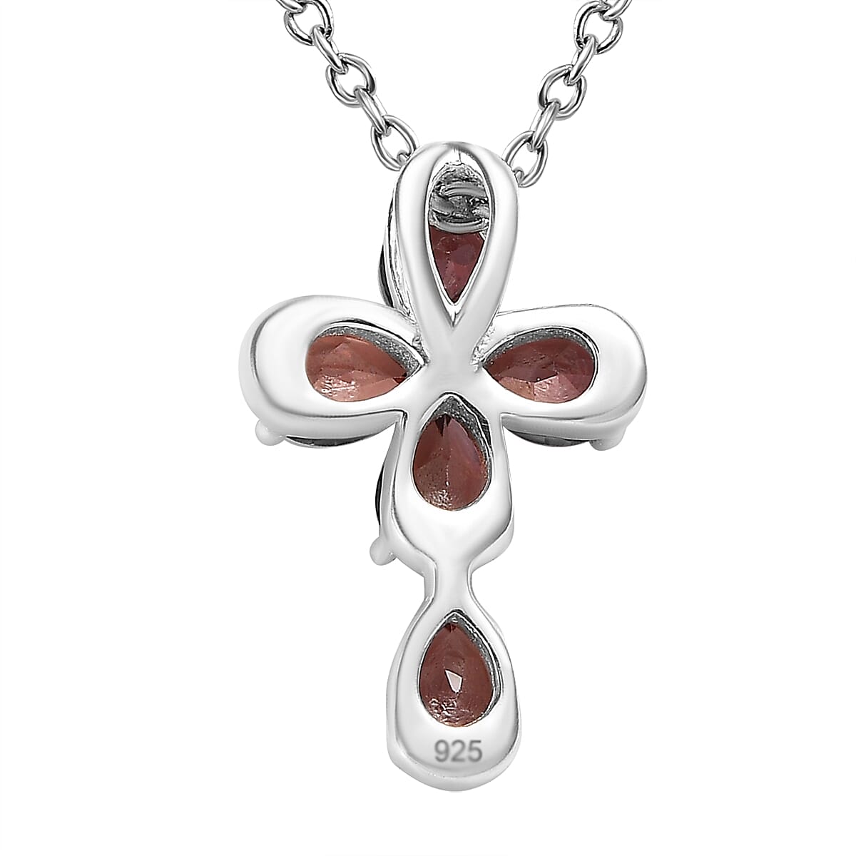 Raspberry Zircon Sterling Silver Cross Pendant with Stainless Steel Chain (Size 20) 1.30 Ct 4169691 4