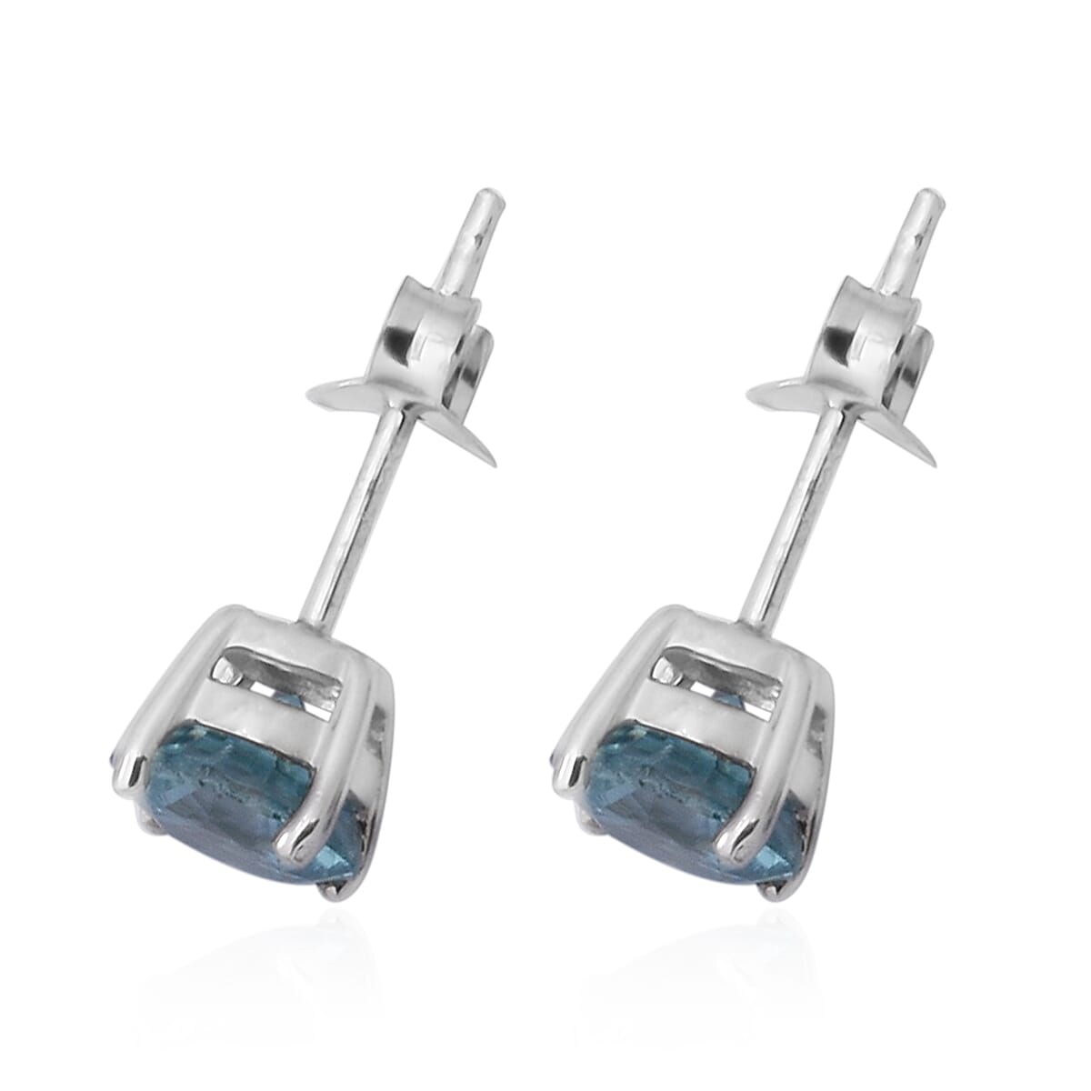 Ratanakiri Blue Zircon Stud Earrings in Rhodium Plated Sterling Silver 3642395 2