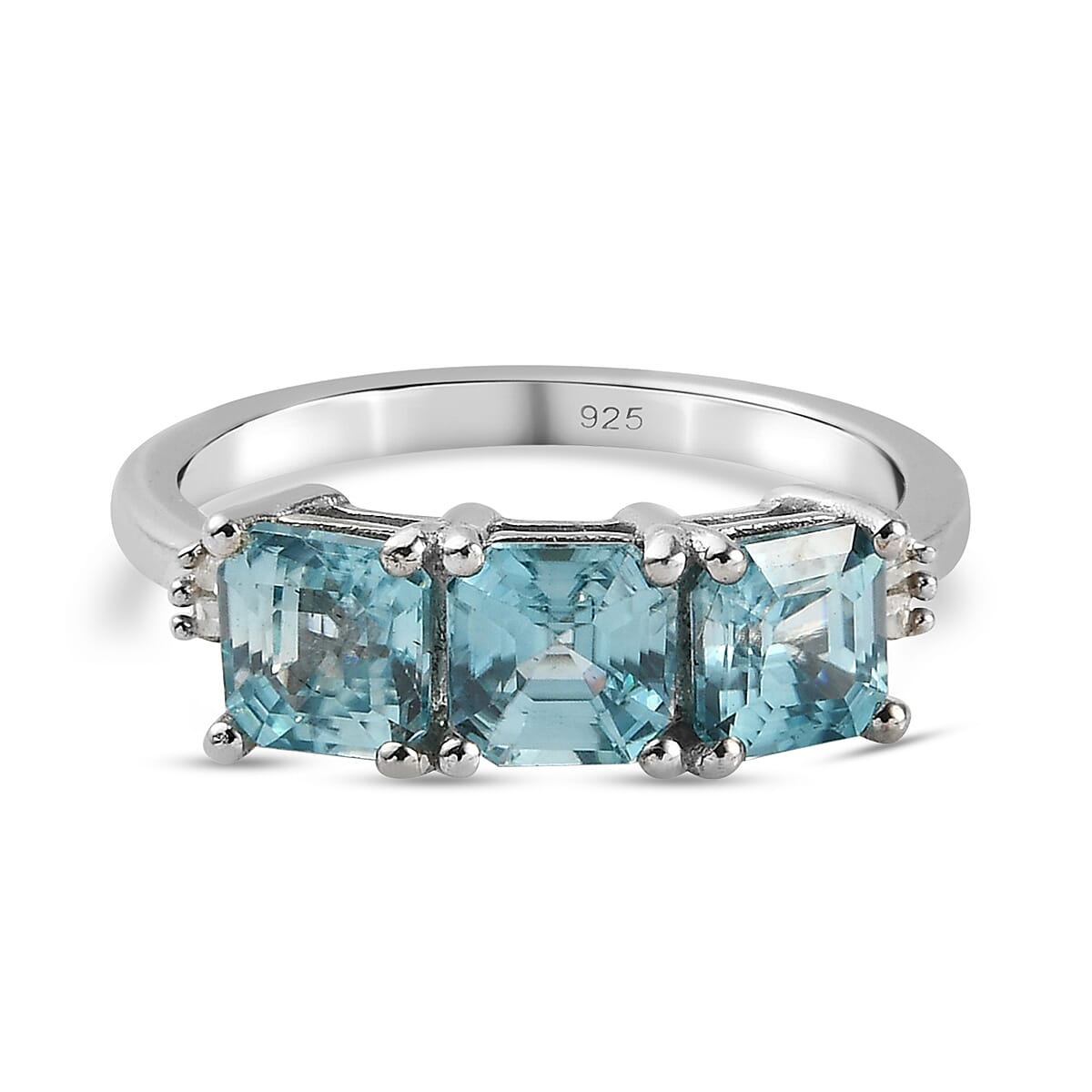 Ratanakiri Blue Zircon and Diamond Ring in Platinum Overlay Sterling Silver 2.94 Ct. 7908301 0
