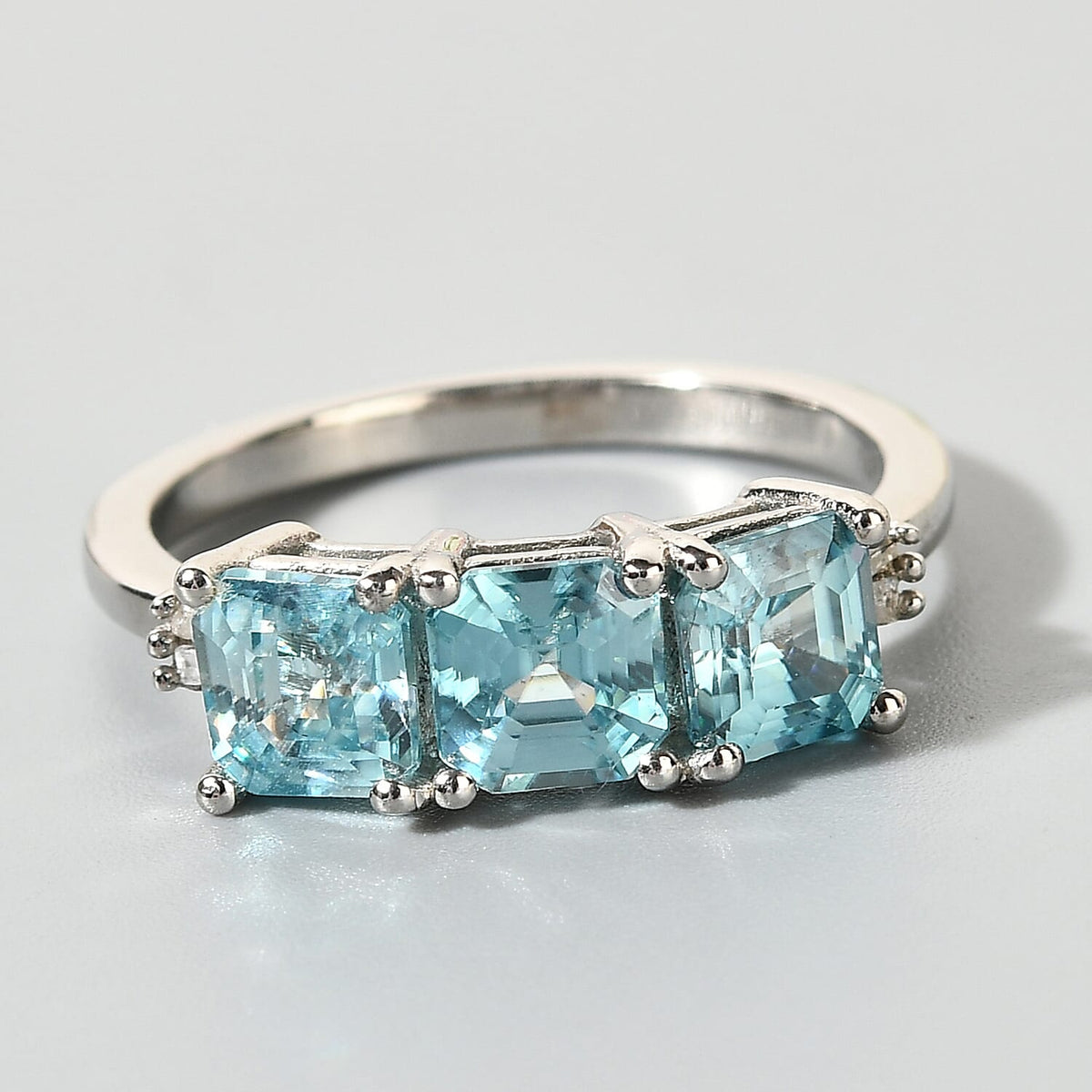 Ratanakiri Blue Zircon and Diamond Ring in Platinum Overlay Sterling Silver 2.94 Ct. 7908301 1