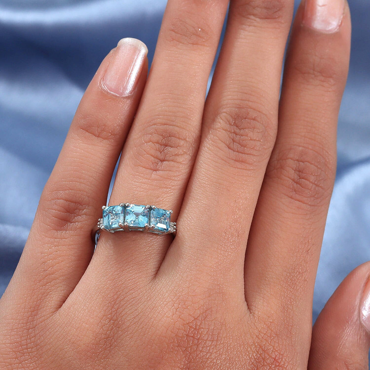 Ratanakiri Blue Zircon and Diamond Ring in Platinum Overlay Sterling Silver 2.94 Ct. 7908301 2