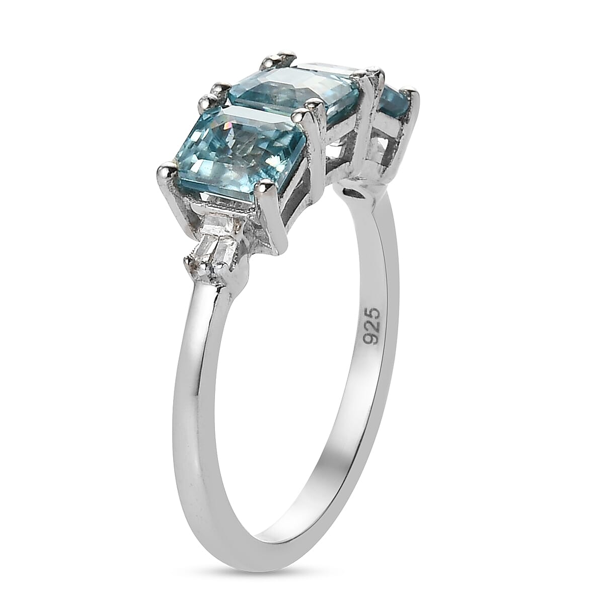 Ratanakiri Blue Zircon and Diamond Ring in Platinum Overlay Sterling Silver 2.94 Ct. 7908301 3
