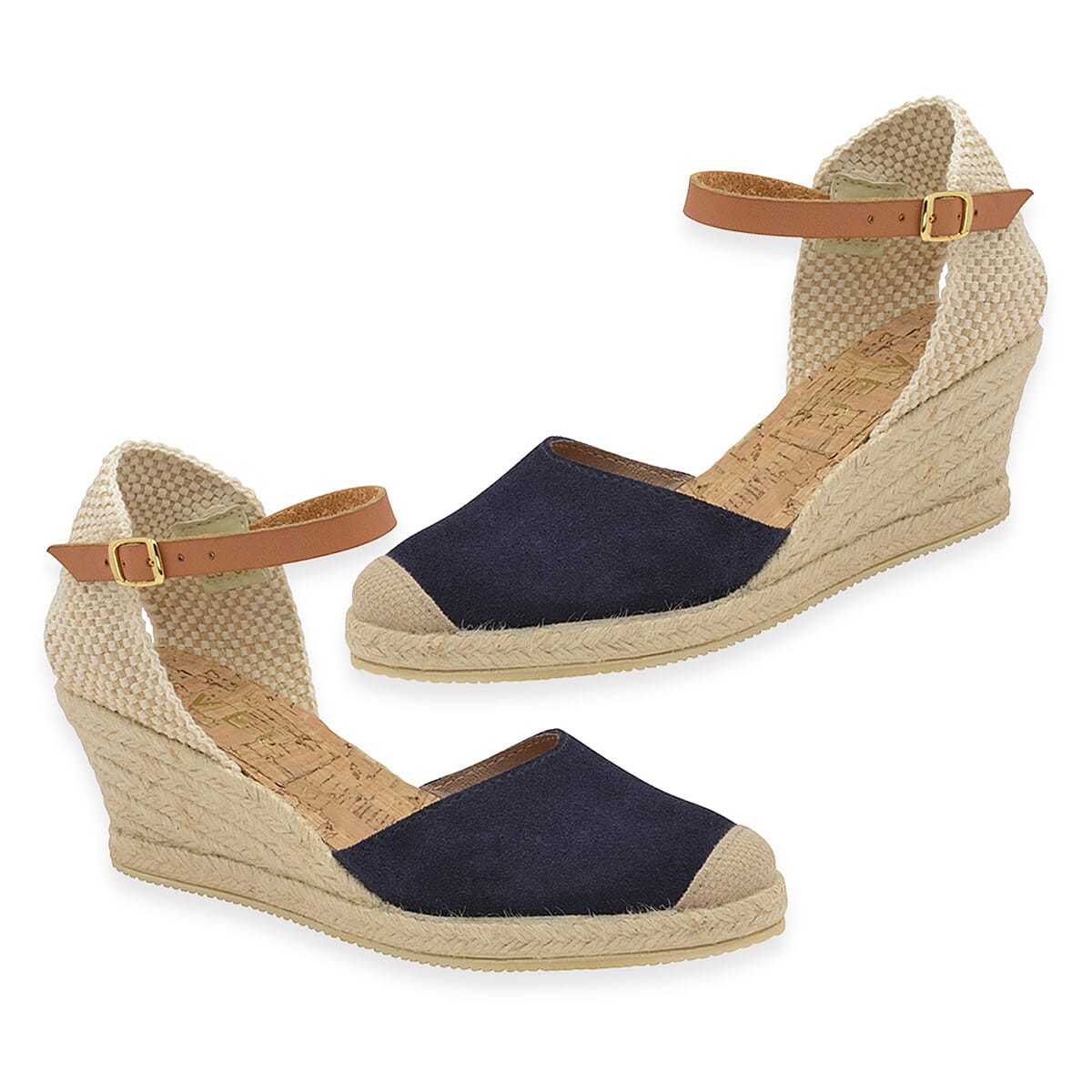 Ravel Suede Leather Espadrille Wedge with Ankle Strap (Size 4) - Navy 8134435 0