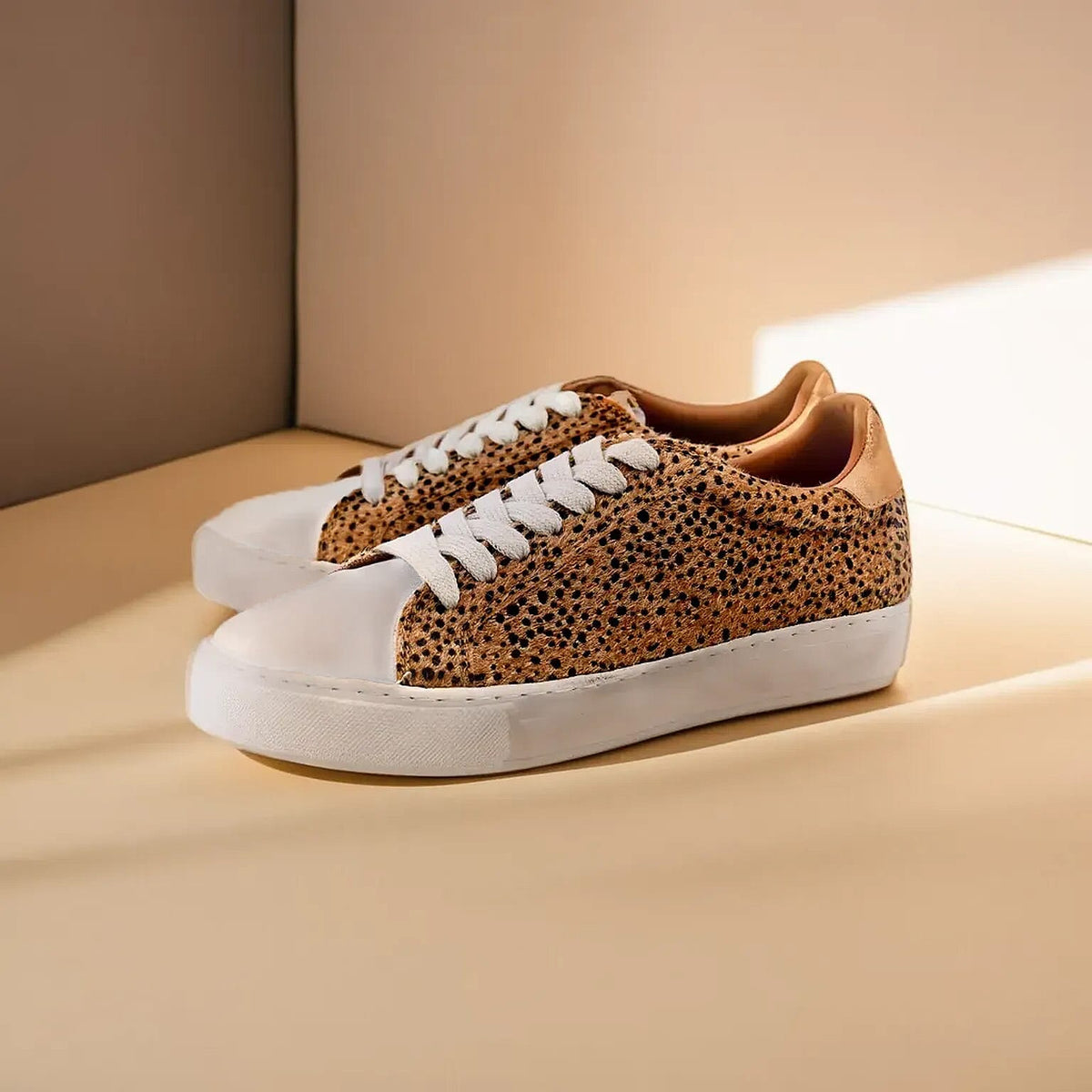 Ravel Leopard Print Lace Up Trainer in White and Brown 6505841 2