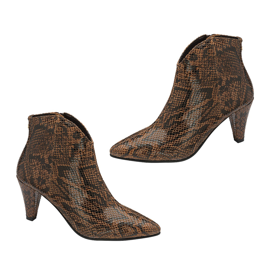 Ravel Levisa Snake Pattern Leather Heeled Ankle Boots (Size 6) - Brown