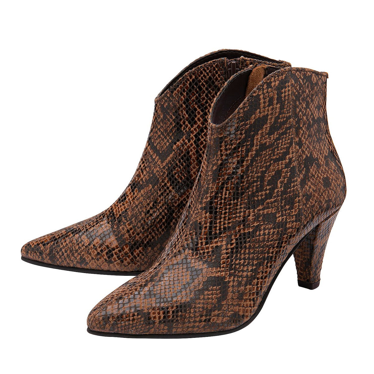 Ravel Levisa Snake Pattern Leather Heeled Ankle Boots - Brown 6016590 1
