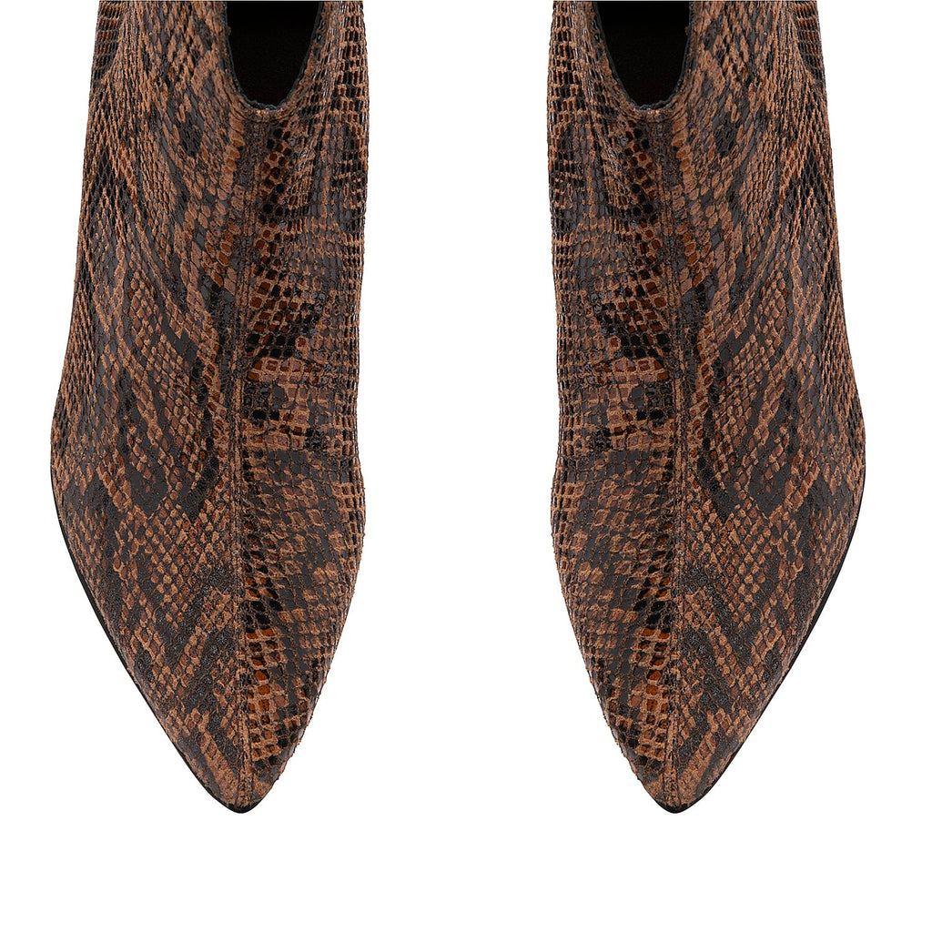 Ravel Levisa Snake Pattern Leather Heeled Ankle Boots (Size 6) - Brown