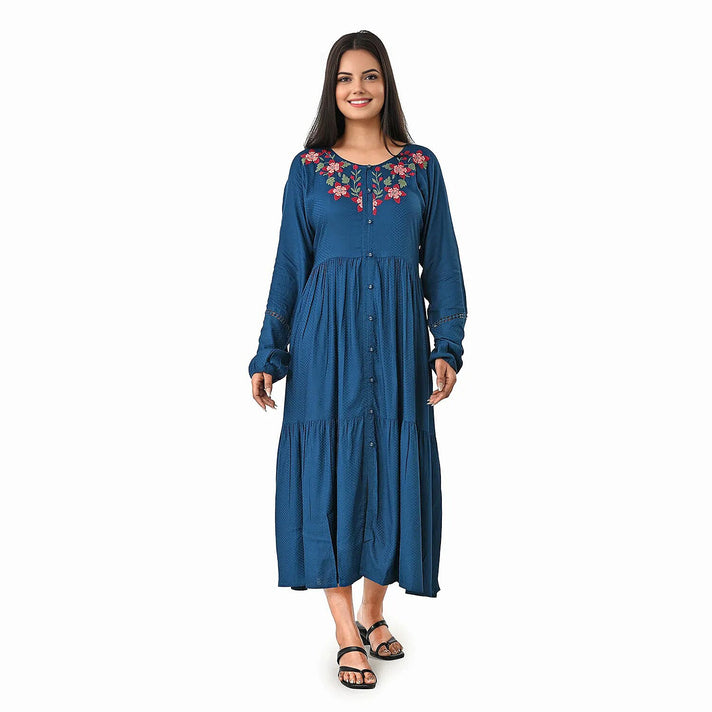 Rayon Printed Dress (Size - Large) - Mustard &amp; Black 8170261 1