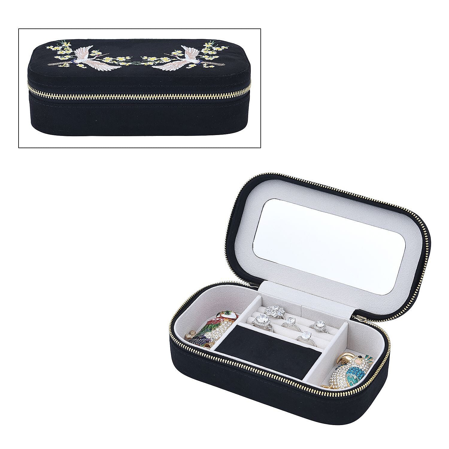 Rectangle Embroidered Jewellery Box with Zip (Size 18x10x5 cm) - Black 7425138 0