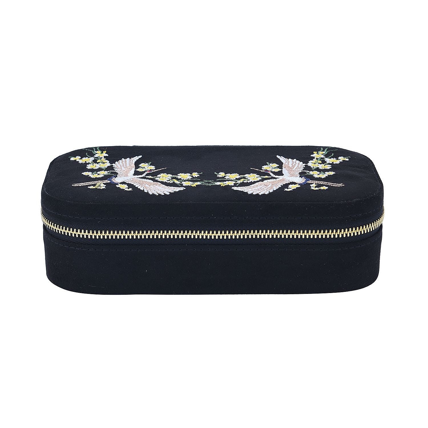 Rectangle Embroidered Jewellery Box with Zip (Size 18x10x5 cm) - Black 7425138 1