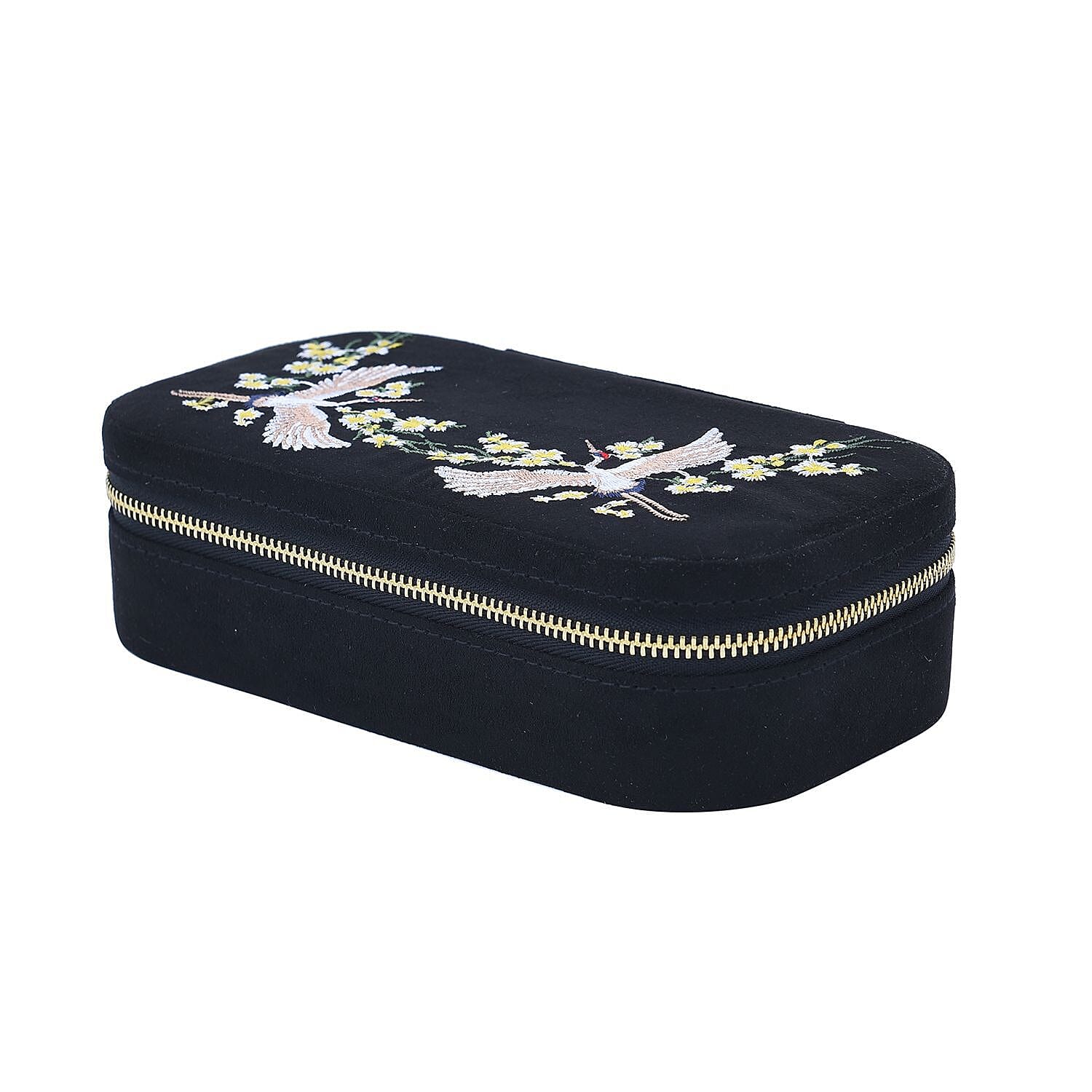 Rectangle Embroidered Jewellery Box with Zip (Size 18x10x5 cm) - Black 7425138 2