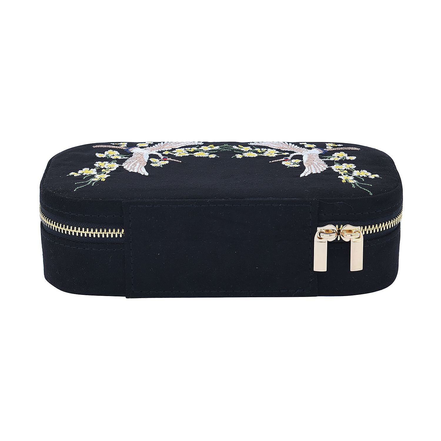 Rectangle Embroidered Jewellery Box with Zip (Size 18x10x5 cm) - Black 7425138 3