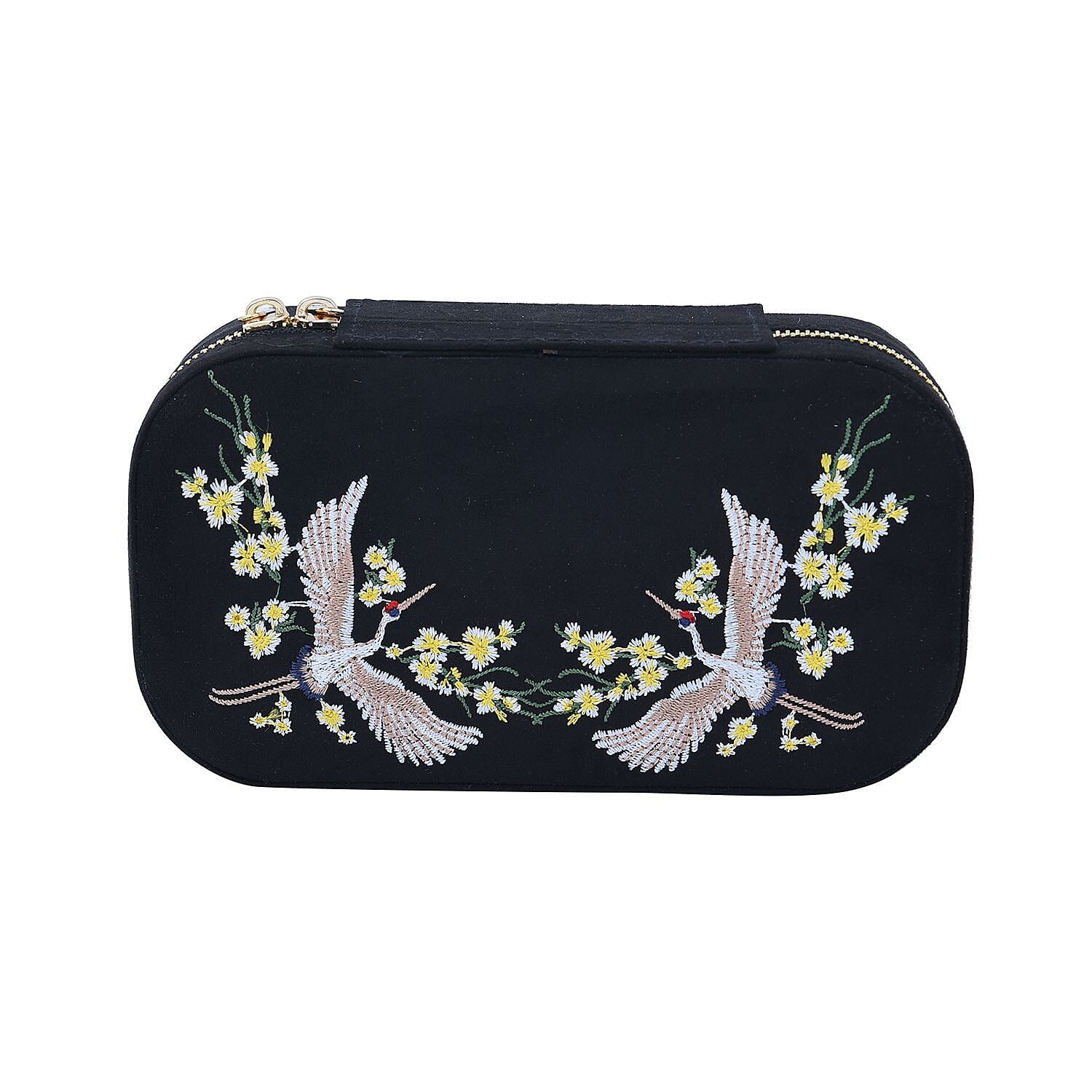 Rectangle Embroidered Jewellery Box with Zip (Size 18x10x5 cm) - Black 7425138 4