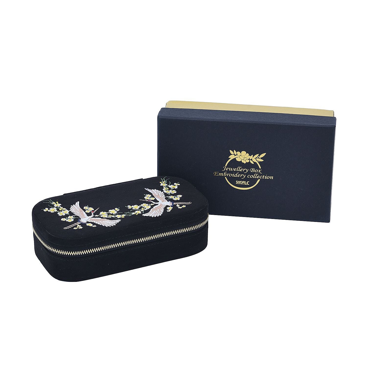 Rectangle Embroidered Jewellery Box with Zip (Size 18x10x5 cm) - Black 7425138 6