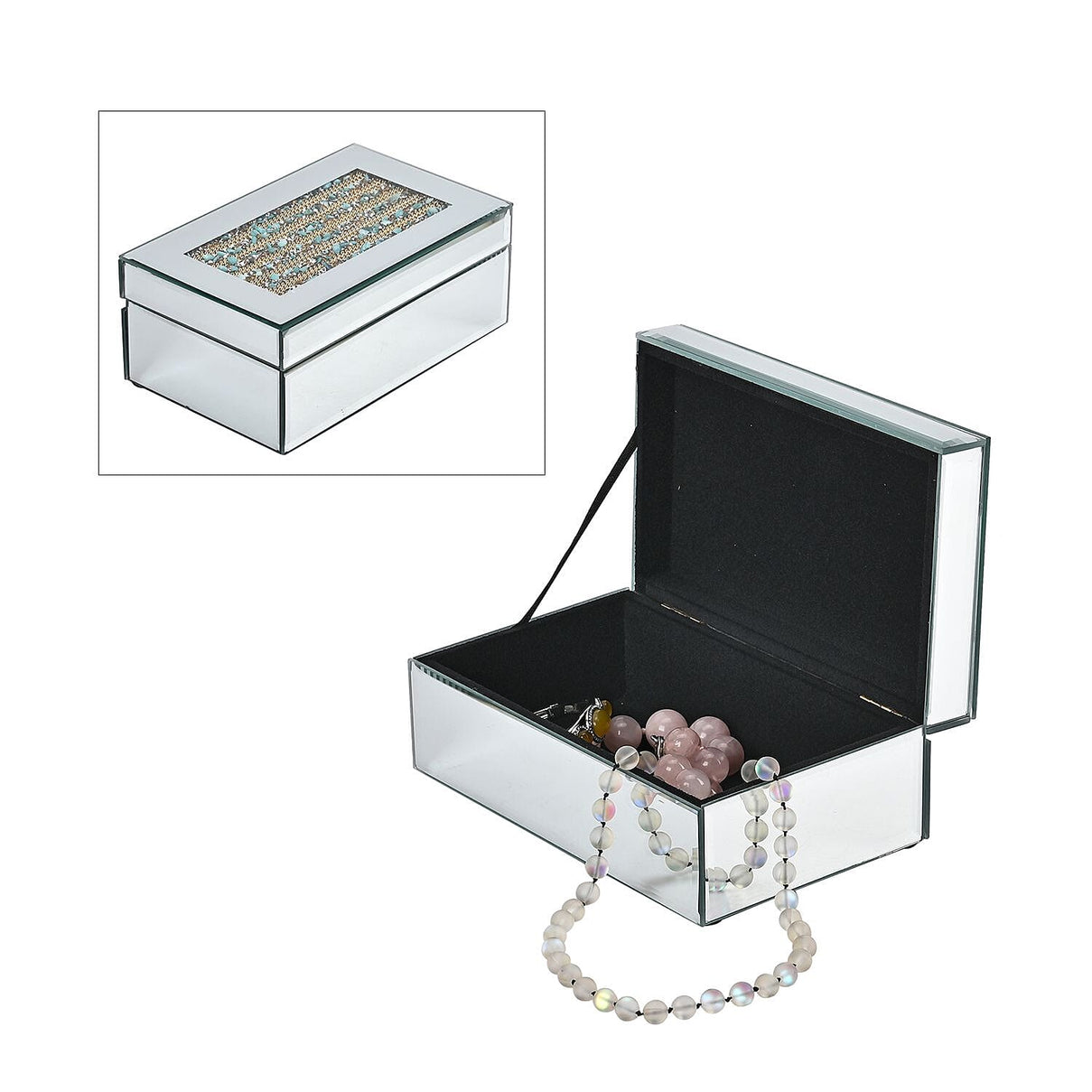 Mirrored Luxury Storage Box With Soft Velvet Inner Lining (Size 21x13x8 cm) - Gold &amp; Blue 7564377 0