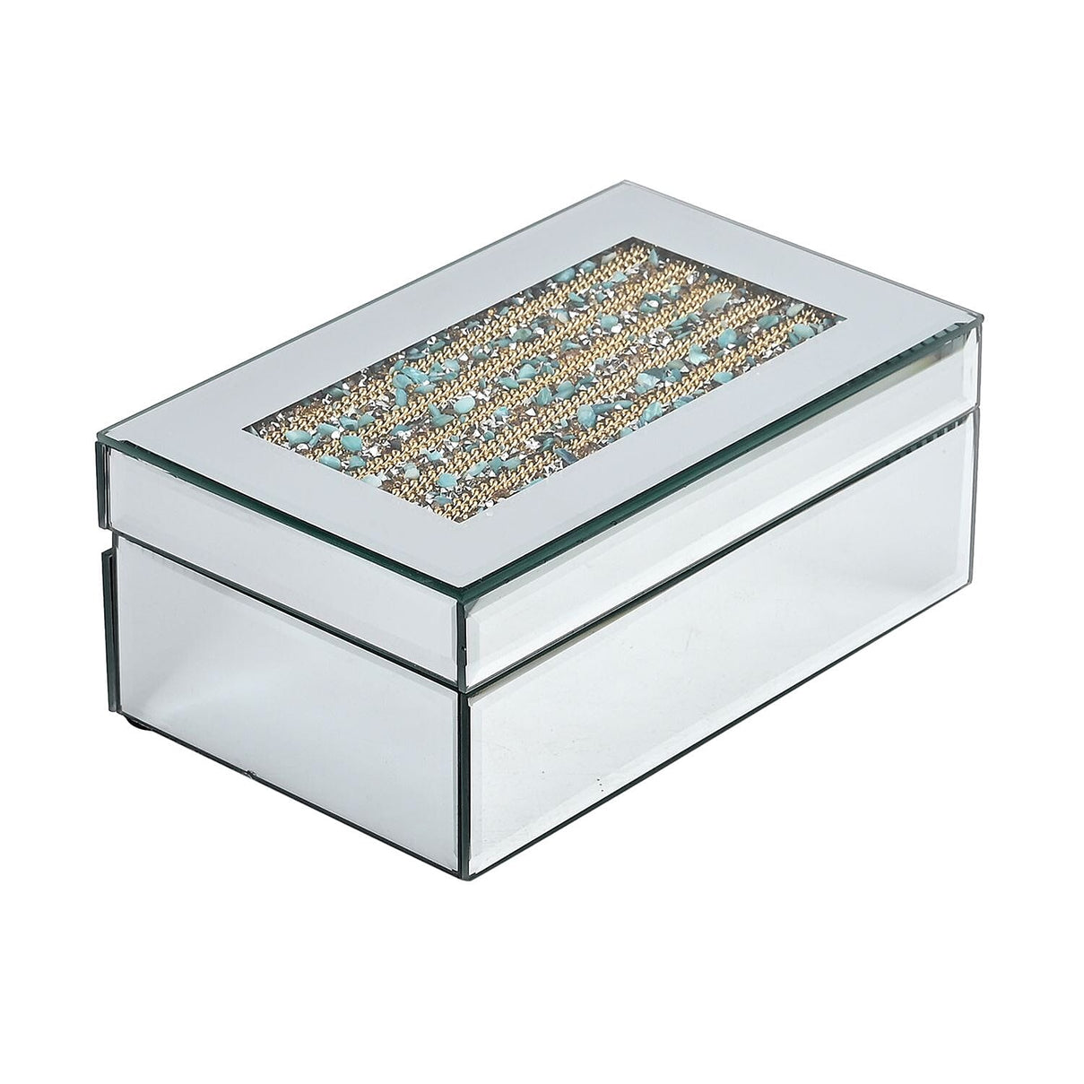 Mirrored Luxury Storage Box With Soft Velvet Inner Lining (Size 21x13x8 cm) - Gold &amp; Blue 7564377 1
