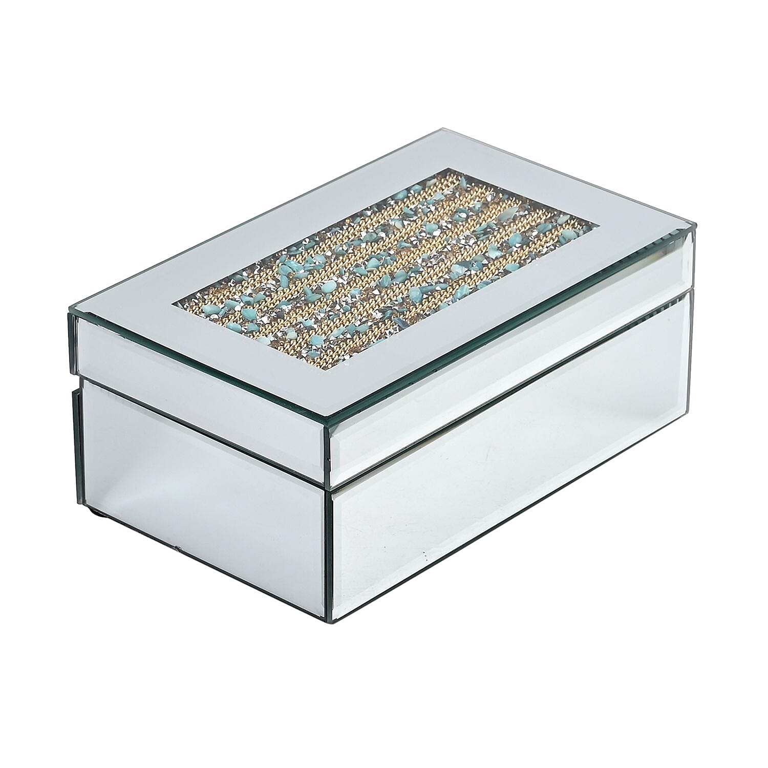 Mirrored Luxury Storage Box With Soft Velvet Inner Lining (Size 21x13x8 cm) - Gold &amp; Blue 7564377 1