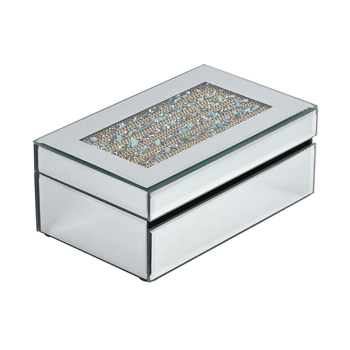 Mirrored Luxury Storage Box With Soft Velvet Inner Lining (Size 21x13x8 cm) - Gold &amp; Blue 7564377 2