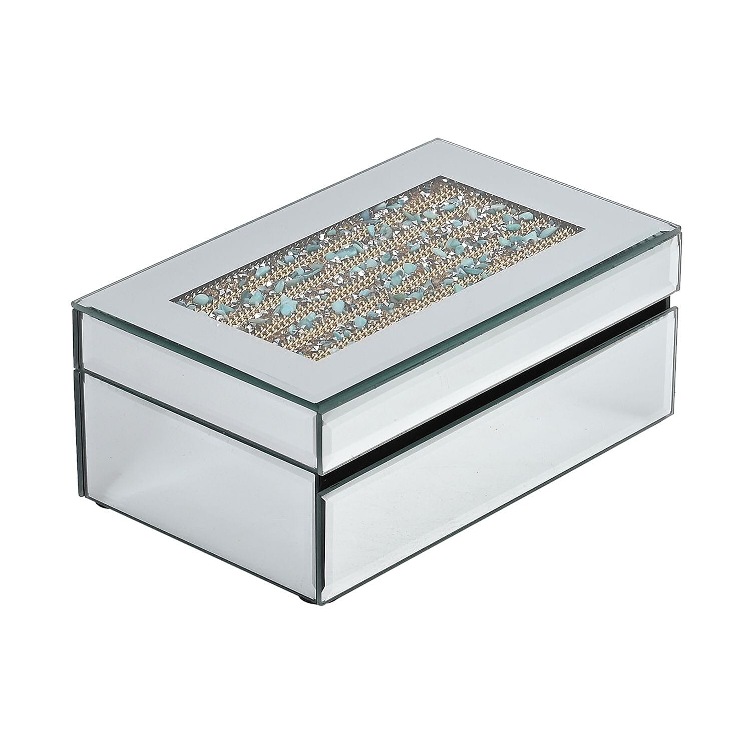 Mirrored Luxury Storage Box With Soft Velvet Inner Lining (Size 21x13x8 cm) - Gold &amp; Blue 7564377 2