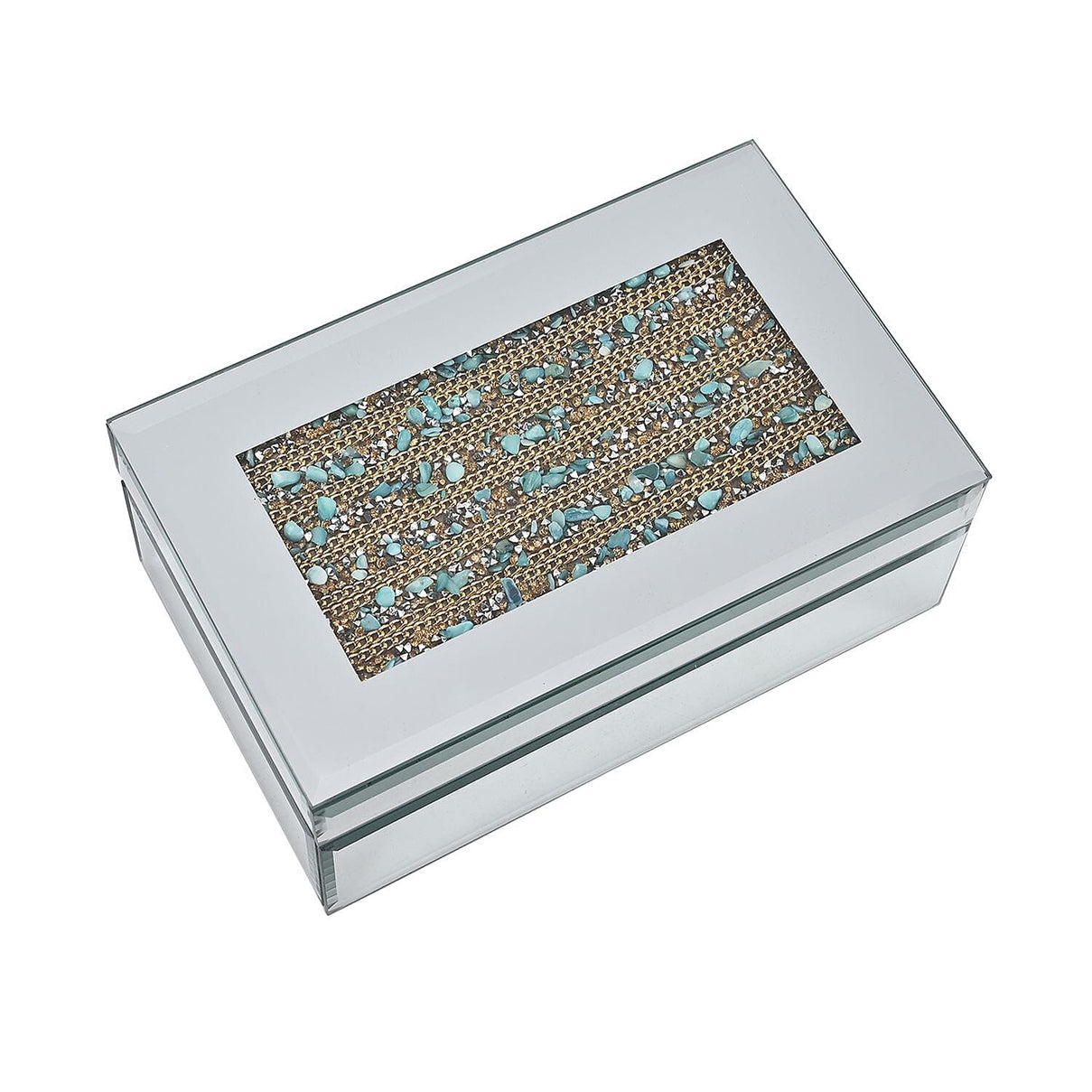Mirrored Luxury Storage Box With Soft Velvet Inner Lining (Size 21x13x8 cm) - Gold &amp; Blue 7564377 3