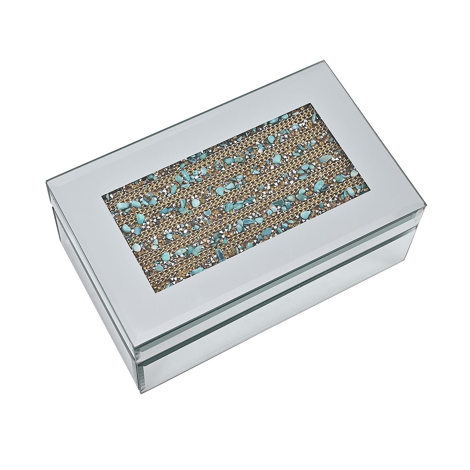 Mirrored Luxury Storage Box With Soft Velvet Inner Lining (Size 21x13x8 cm) - Gold &amp; Blue 7564377 3