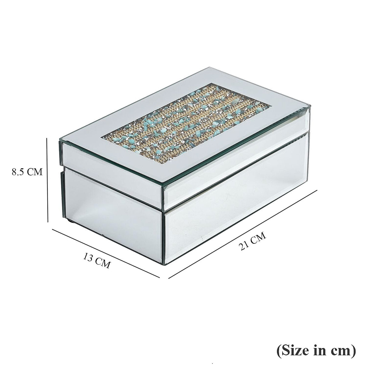 Mirrored Luxury Storage Box With Soft Velvet Inner Lining (Size 21x13x8 cm) - Gold &amp; Blue 7564377 5