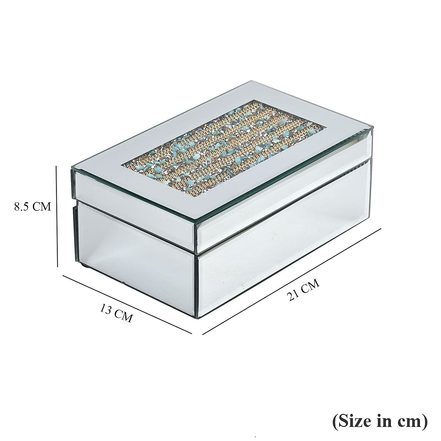 Mirrored Luxury Storage Box With Soft Velvet Inner Lining (Size 21x13x8 cm) - Gold &amp; Blue 7564377 5