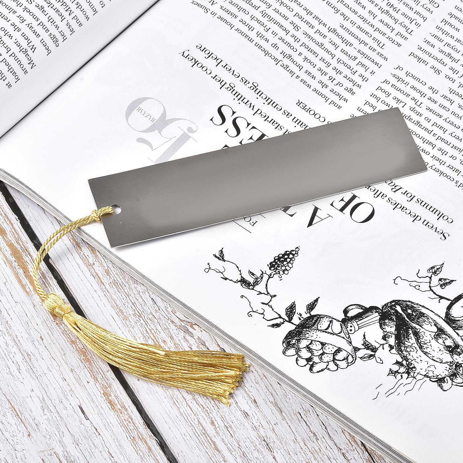 Rectangular Bookmark with Golden Tassel in Silver Tone 6500945 1