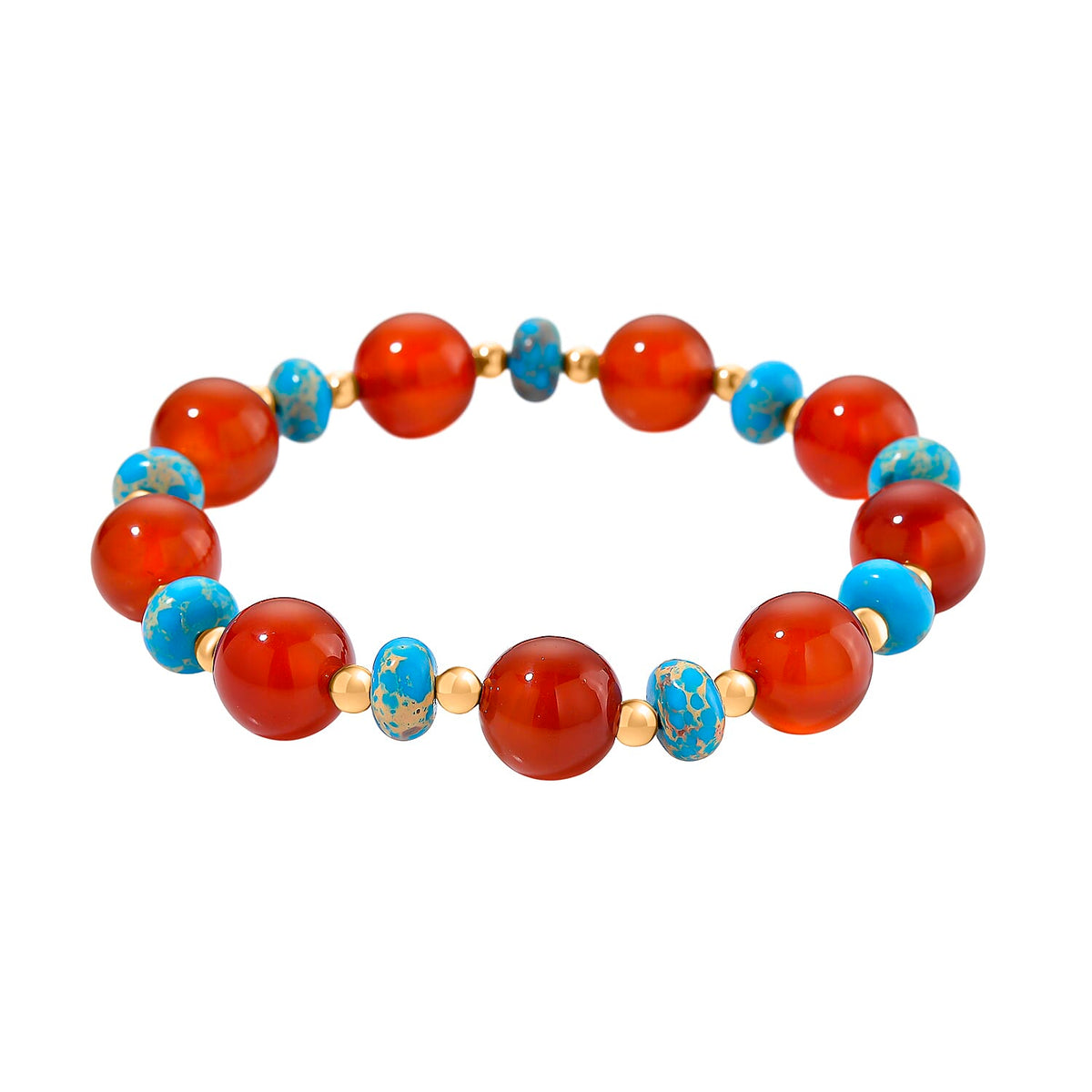Pueblo Style Collection Launch - Ruby Agate &amp; Blue Imperial Jasper Bracelet (Size 7.5 Strechable) in Yellow Gold Overlay 110.00 Ct. 8215444 0
