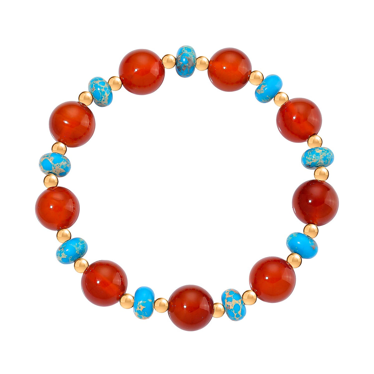 Pueblo Style Collection Launch - Ruby Agate &amp; Blue Imperial Jasper Bracelet (Size 7.5 Strechable) in Yellow Gold Overlay 110.00 Ct. 8215444 3