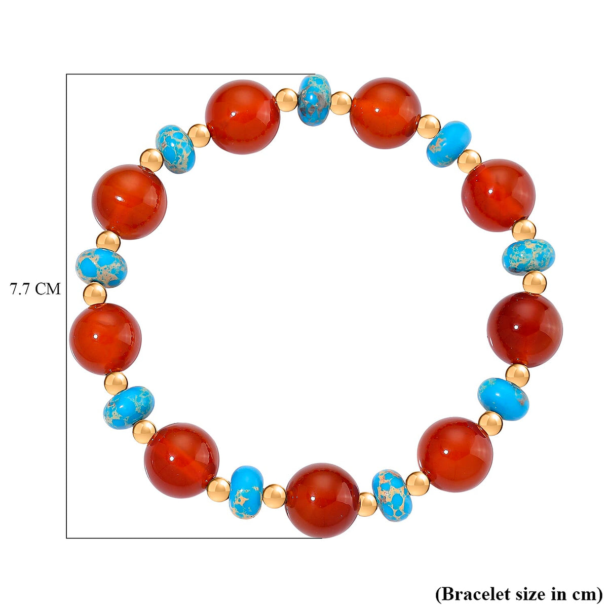Pueblo Style Collection Launch - Ruby Agate &amp; Blue Imperial Jasper Bracelet (Size 7.5 Strechable) in Yellow Gold Overlay 110.00 Ct. 8215444 5