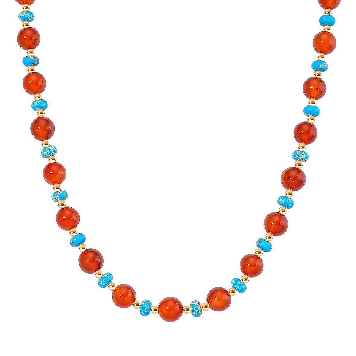 Pueblo Style Collection Launch - Ruby Agate &amp; Blue Imperial Jasper Necklace (Size 18 + 2) in Yellow Gold Overlay 230.00 Ct. 8215438 0